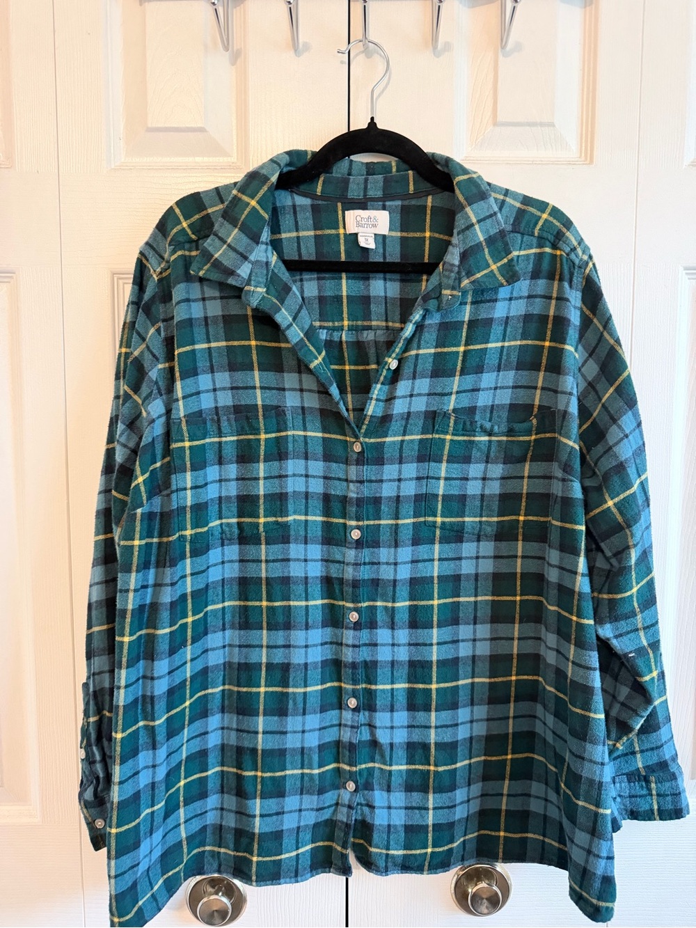 croft & barrow Blue and Green Plaid Button-Down Shirt